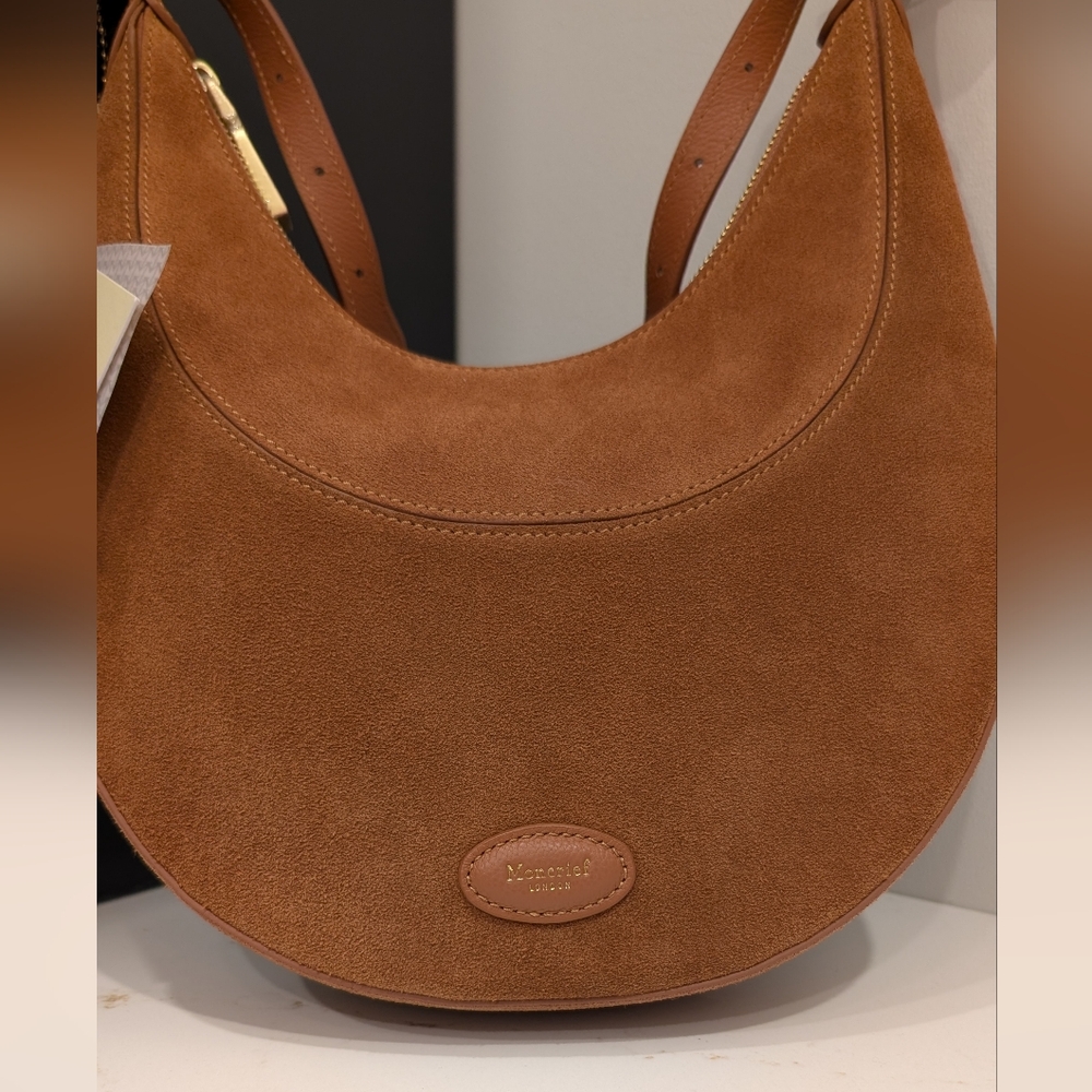 NWT Moncrief London Mylah Cognac Suede Handbag - Picture 5 of 12